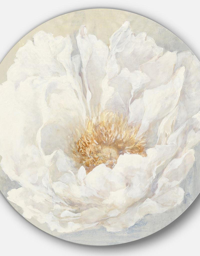 Designq White Serene Peony - Farmhouse Metal Circle Wall Art