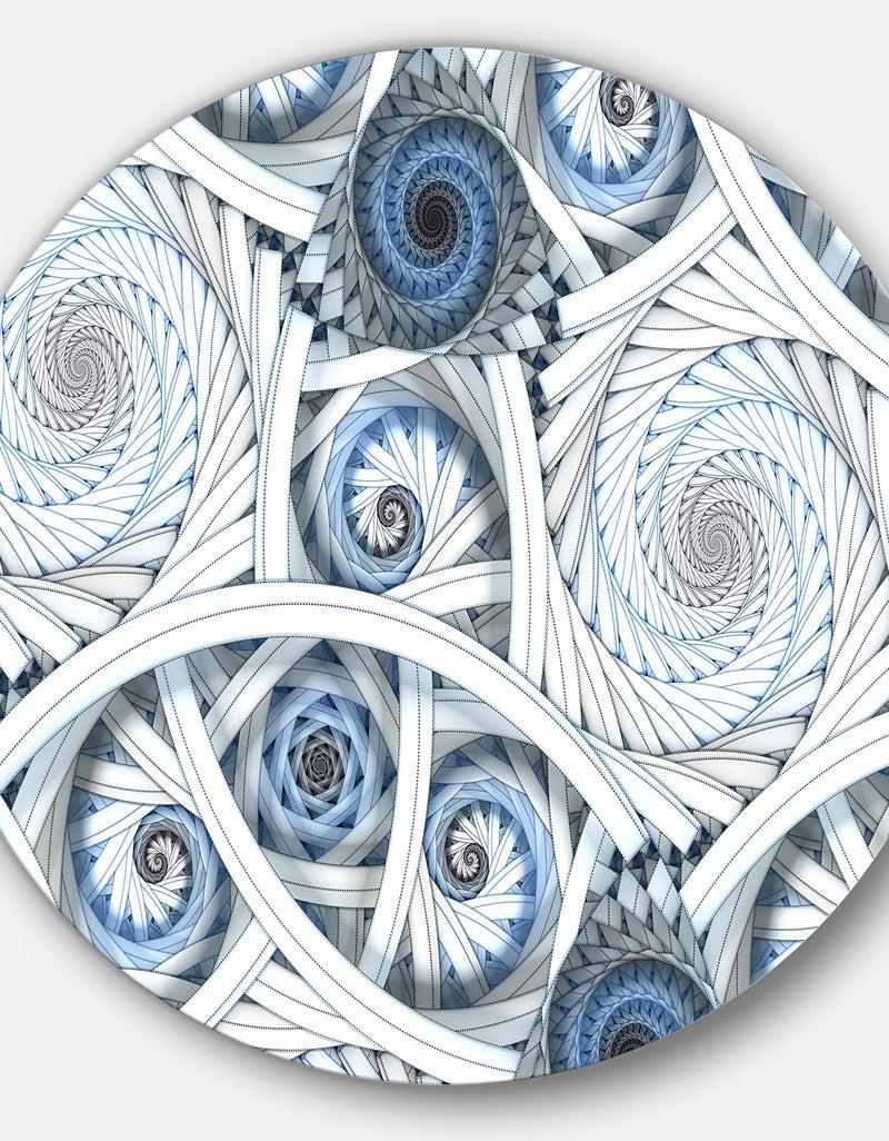 Designq White Spiral With Blue Fractal Art - Abstract Digital Large Disc Metal Wall Art