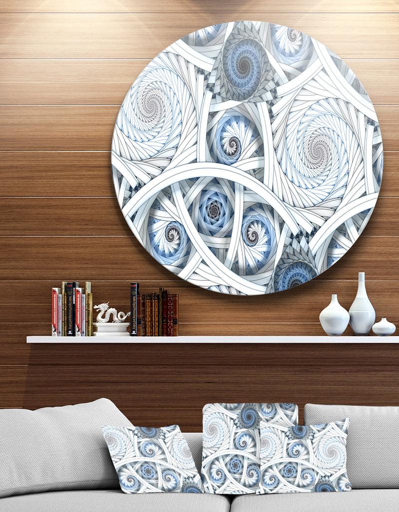 designq White Spiral with Blue Fractal Art - Abstract Digital Large Disc Metal Wall art