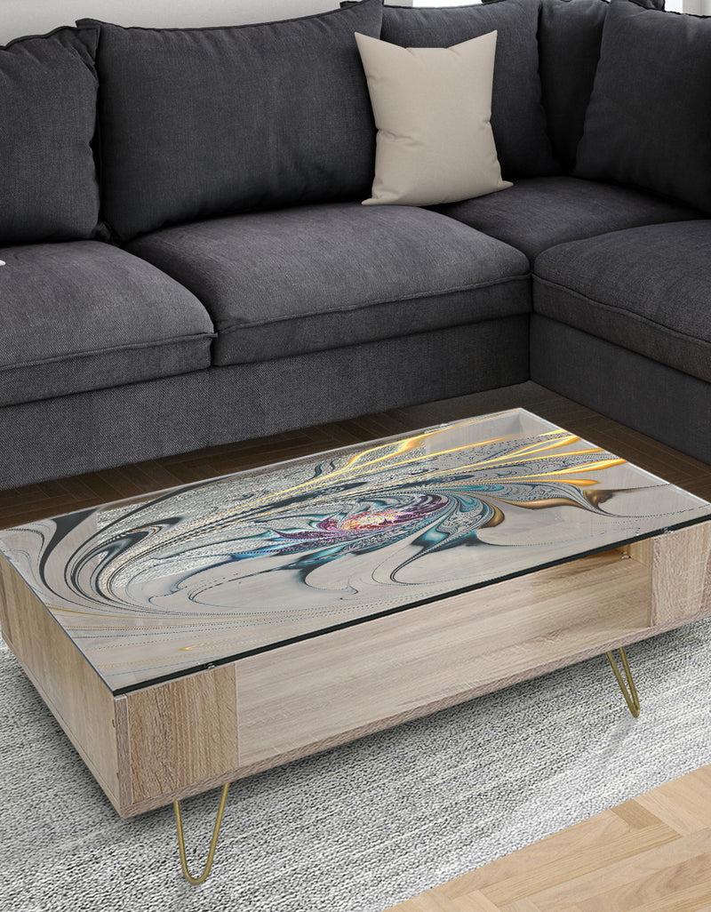designq White Stained Glass Floral Art - Modern Coffee Table