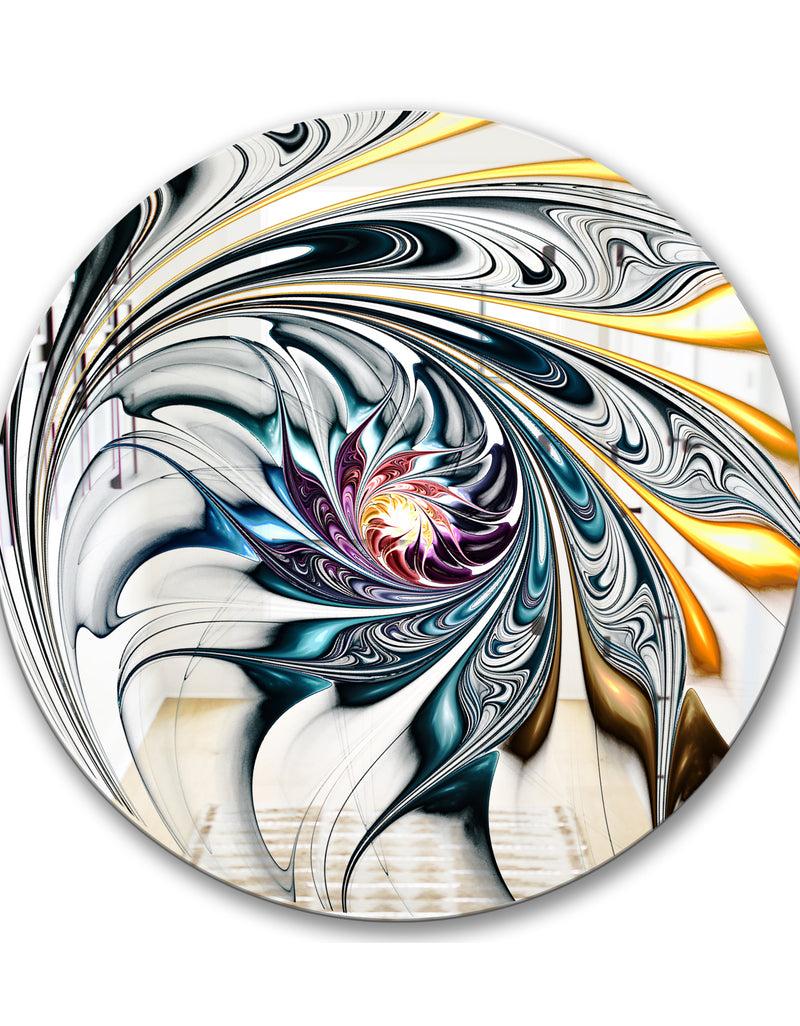 Designq White Stained Glass Floral Art - Modern Mirror - Contemporary Oval Or Round Wall Mirror