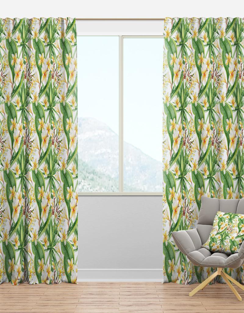designq White Tropical Flowers in Botanic Setting - Floral Curtain Panels