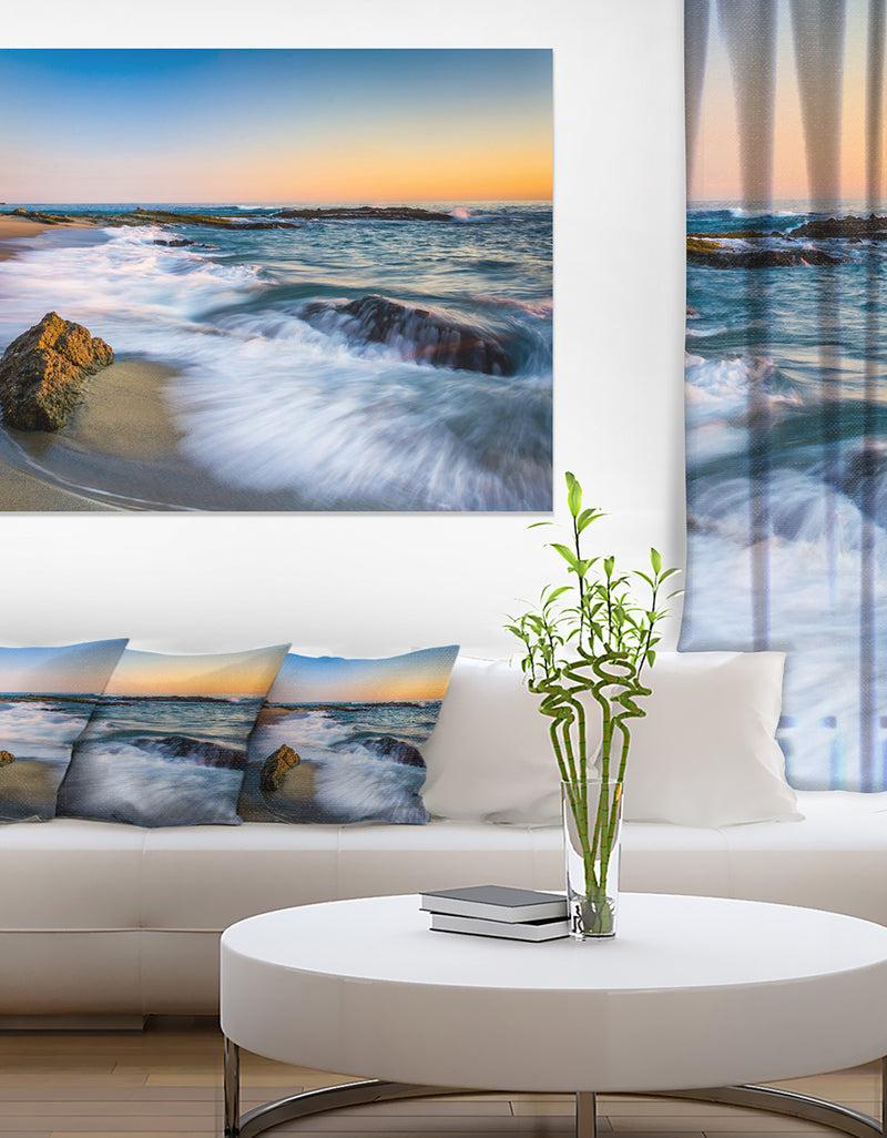 designq White Waves Crashing on Rocks - Seashore Canvas Wall Art
