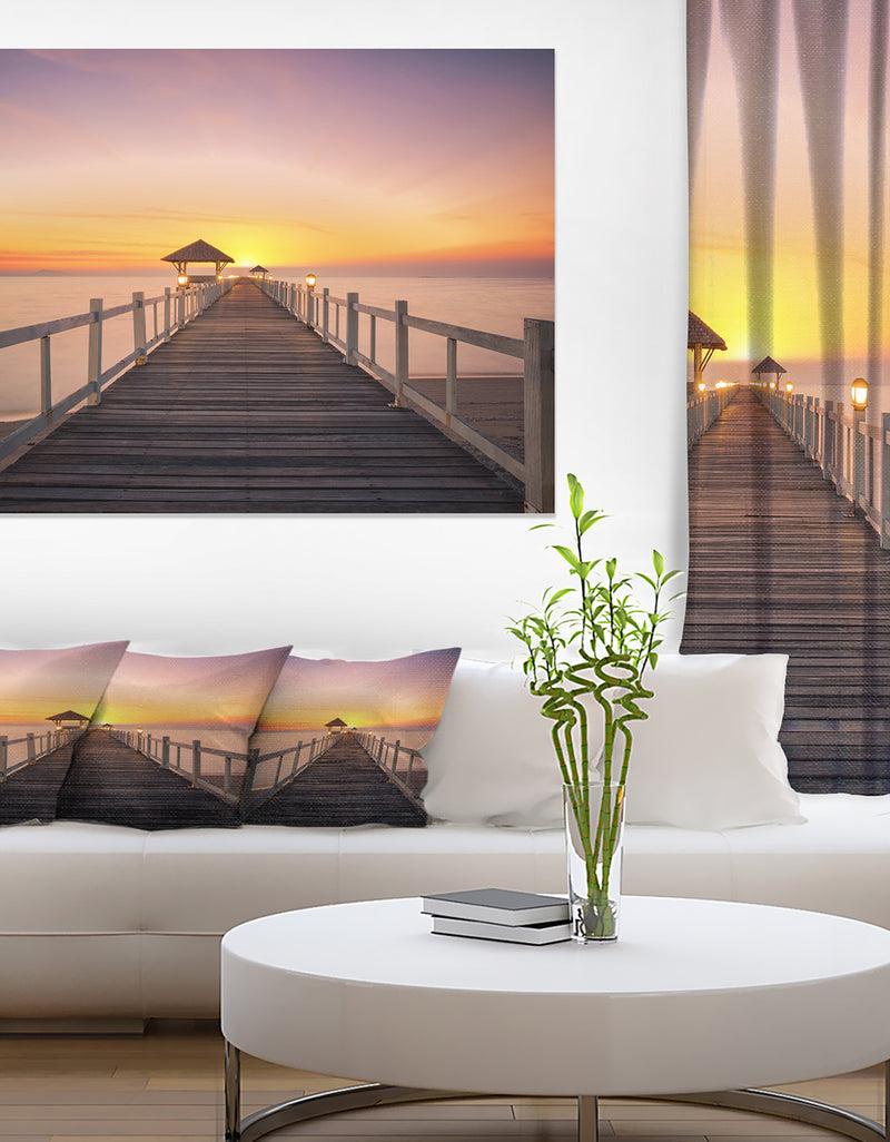 designq Wide Wooden Bridge into the Sea - Sea Pier Wall Art Canvas Print