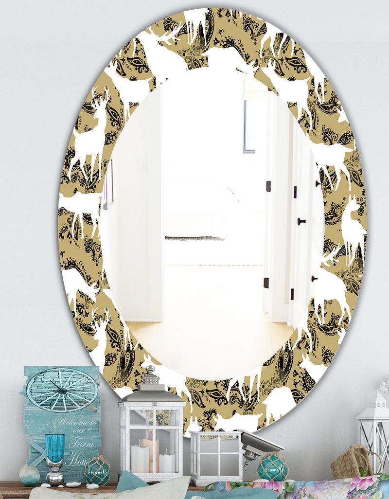 Designq Wild Animals Pattern - Farmhouse Mirror - Frameless Oval Or Round Wall Mirror