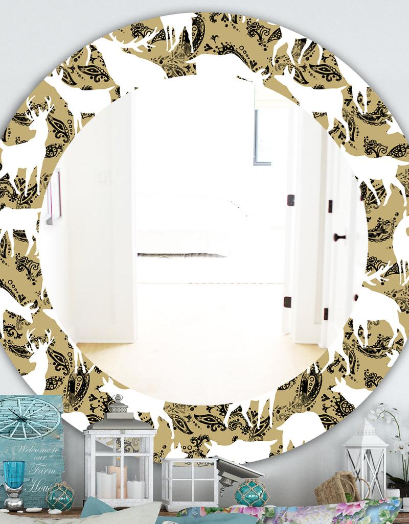 designq Wild Animals Pattern - Farmhouse Mirror - Frameless Oval or Round Wall Mirror