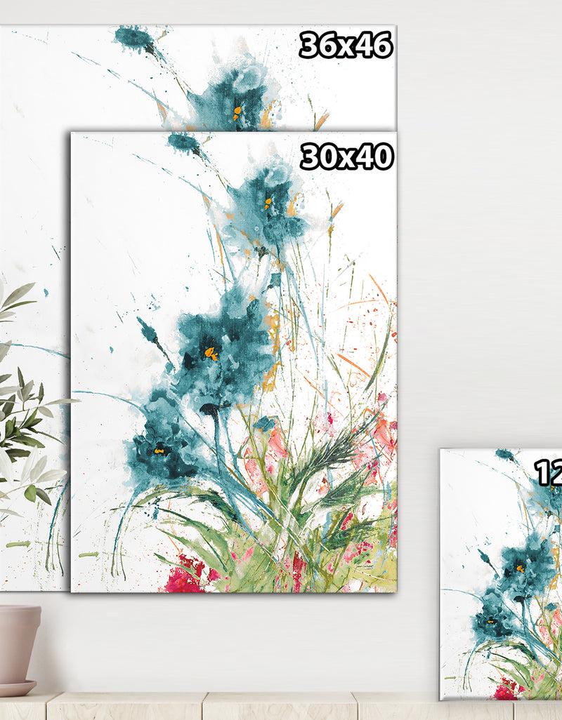Designq Wild Blue Abstract Farmhouse Flowers - Modern Farmhouse Canvas Art