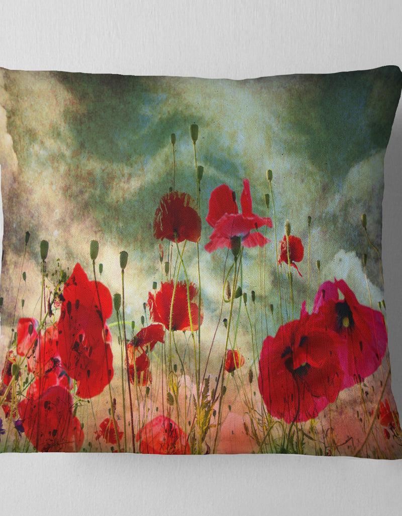 Designq Wild Red Poppy Flowers In Sky - Floral Throw Pillow