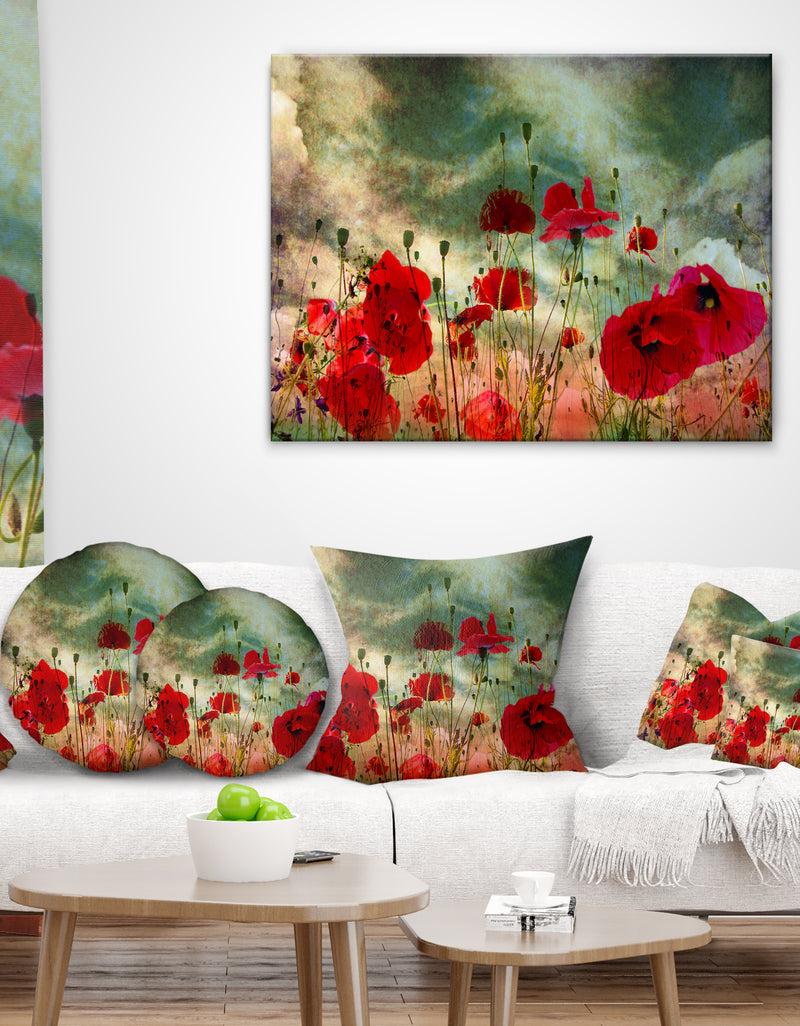 designq Wild Red Poppy Flowers in Sky - Floral Throw Pillow