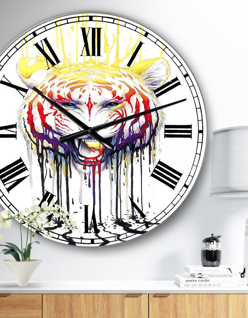 designq Wild Tiger Colour Rage - Large Cottage Wall Clock