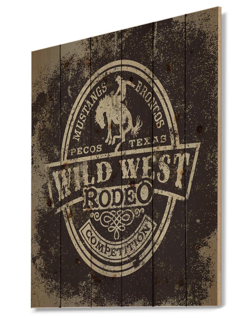 Designq Wild West Rodeo - Farmhouse Art Print On Natural Pine Wood