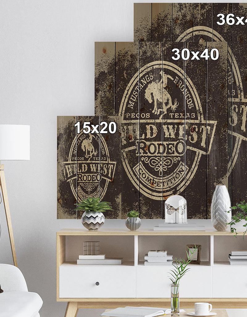 Designq Wild West Rodeo - Farmhouse Art Print On Natural Pine Wood