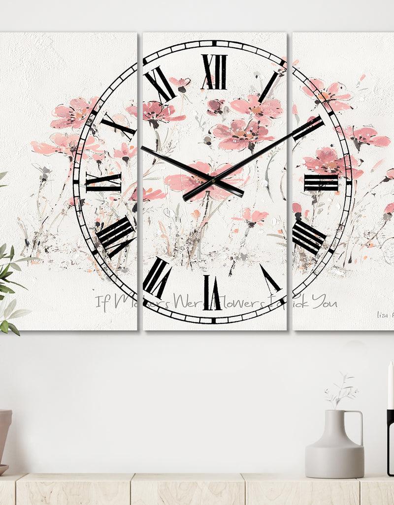 designq Wildflowers III - Cottage 3 Panels Large Wall CLock