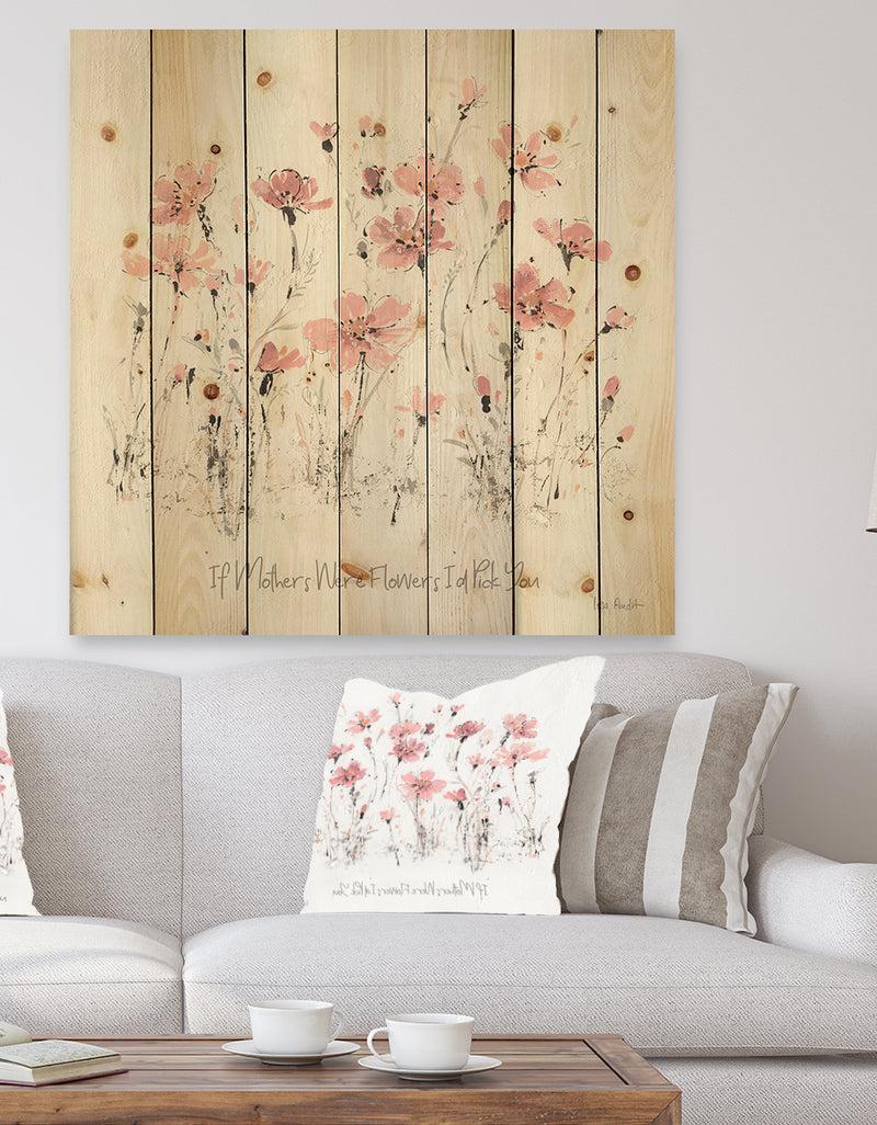 designq Wildflowers III - Traditional Print on Natural Pine Wood