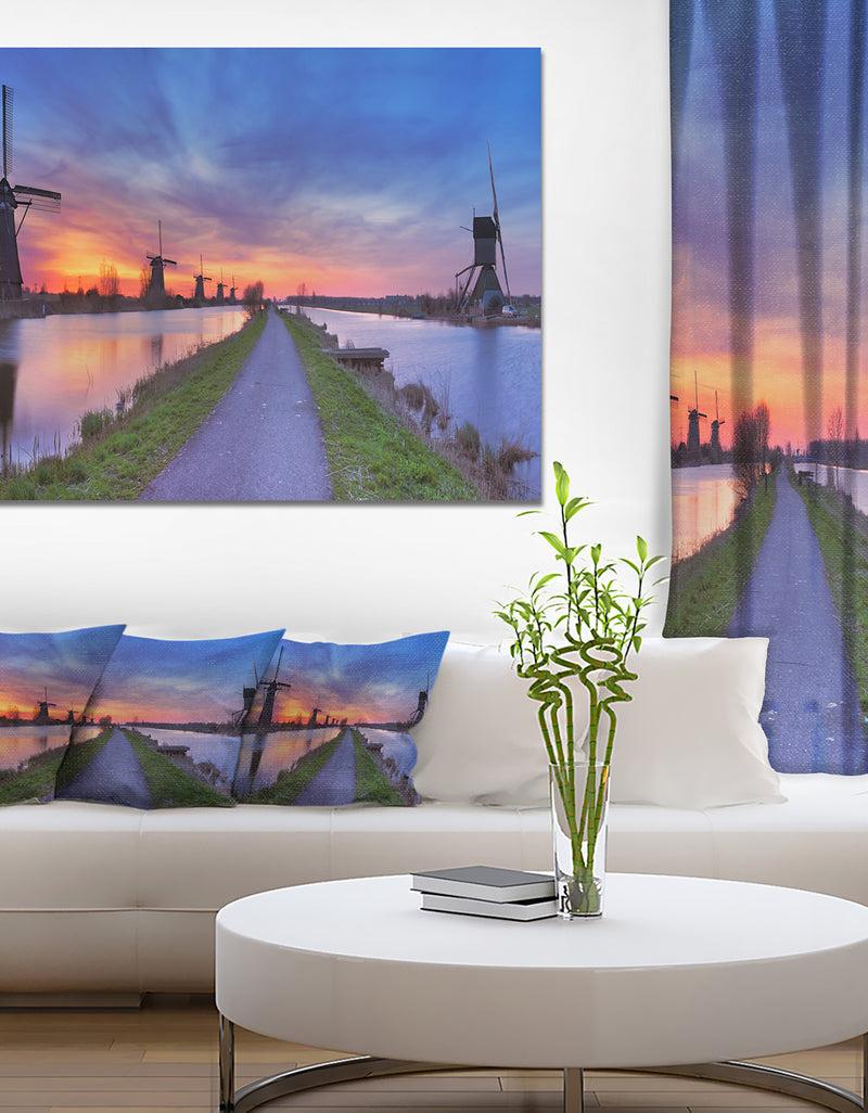 designq Windmills Morning Panorama - Large Glossy Canvas Art Print