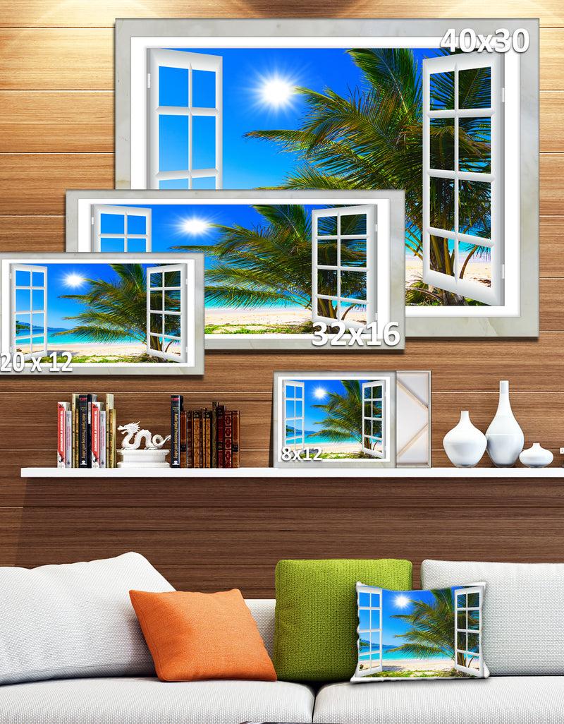 Designq Window Open To Beach With Palm - Extra Large Seashore Canvas Art