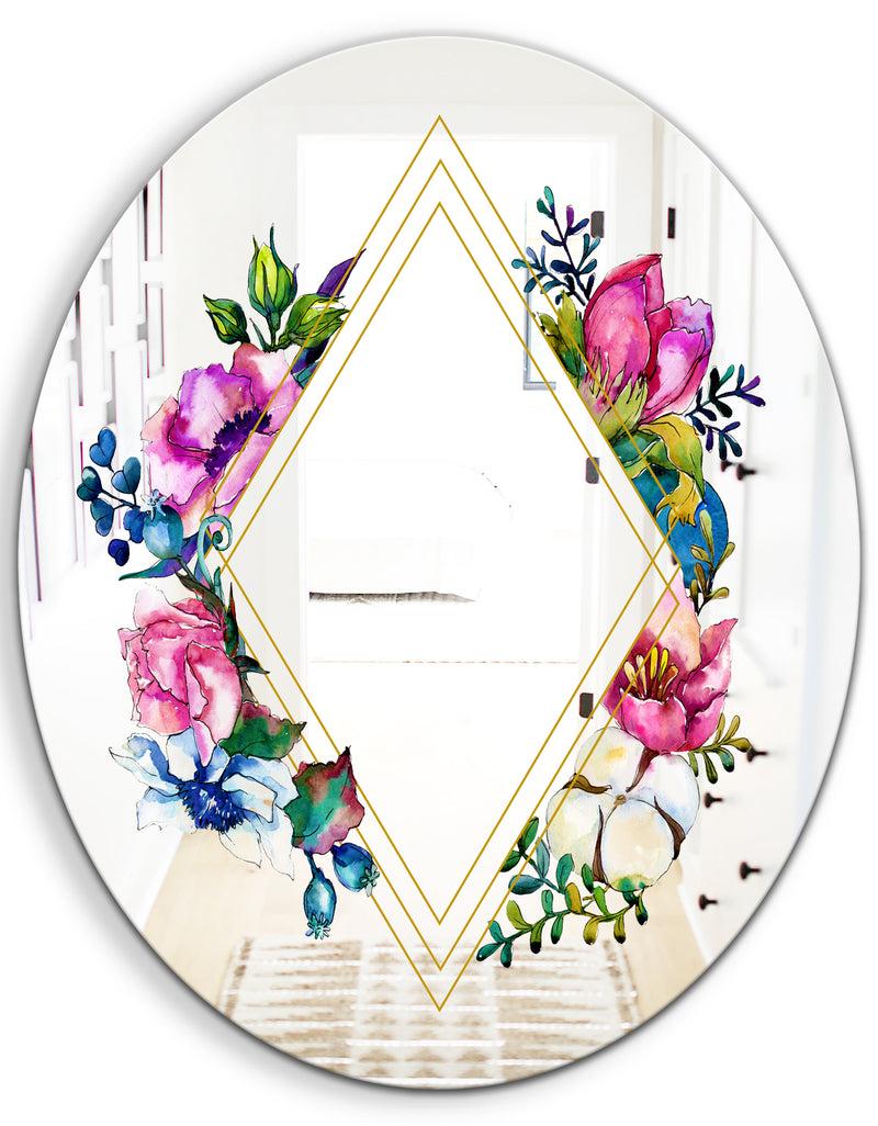 Designq Winter Floral Colors - Cabin And Lodge Mirror - Oval Or Round Wall Mirror