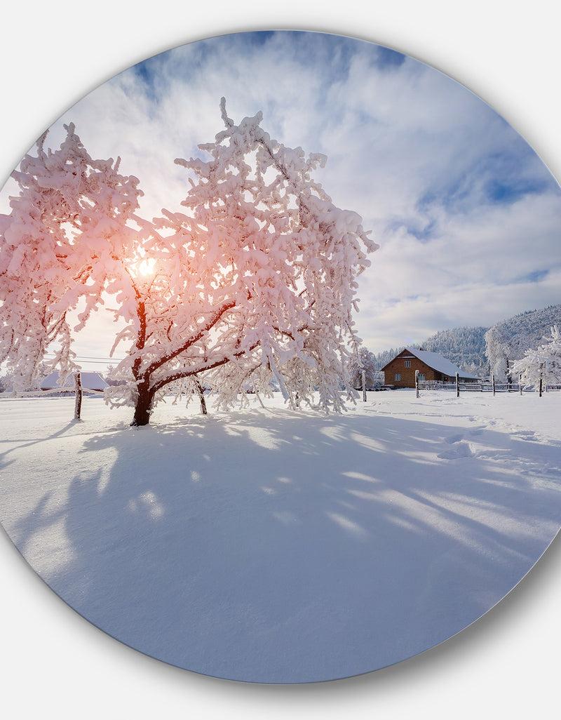 Designq Winter In Carpathian Village - Landscape Photo Disc Metal Artwork