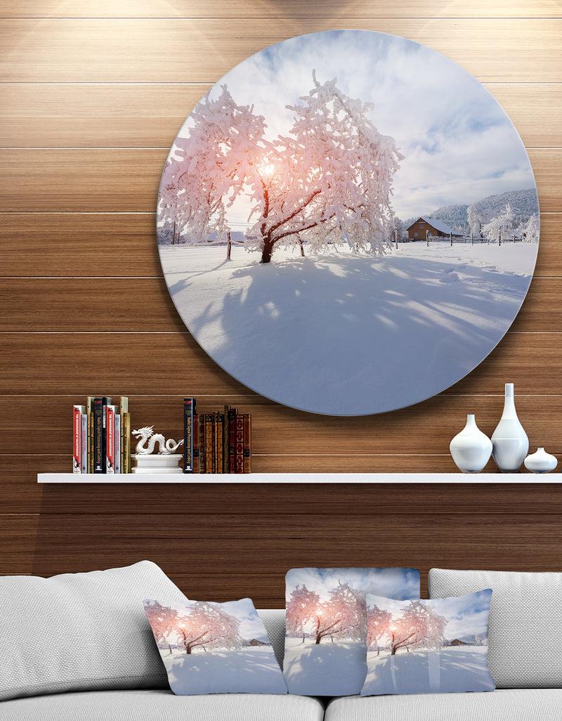 designq Winter in Carpathian Village - Landscape Photo Disc Metal Artwork