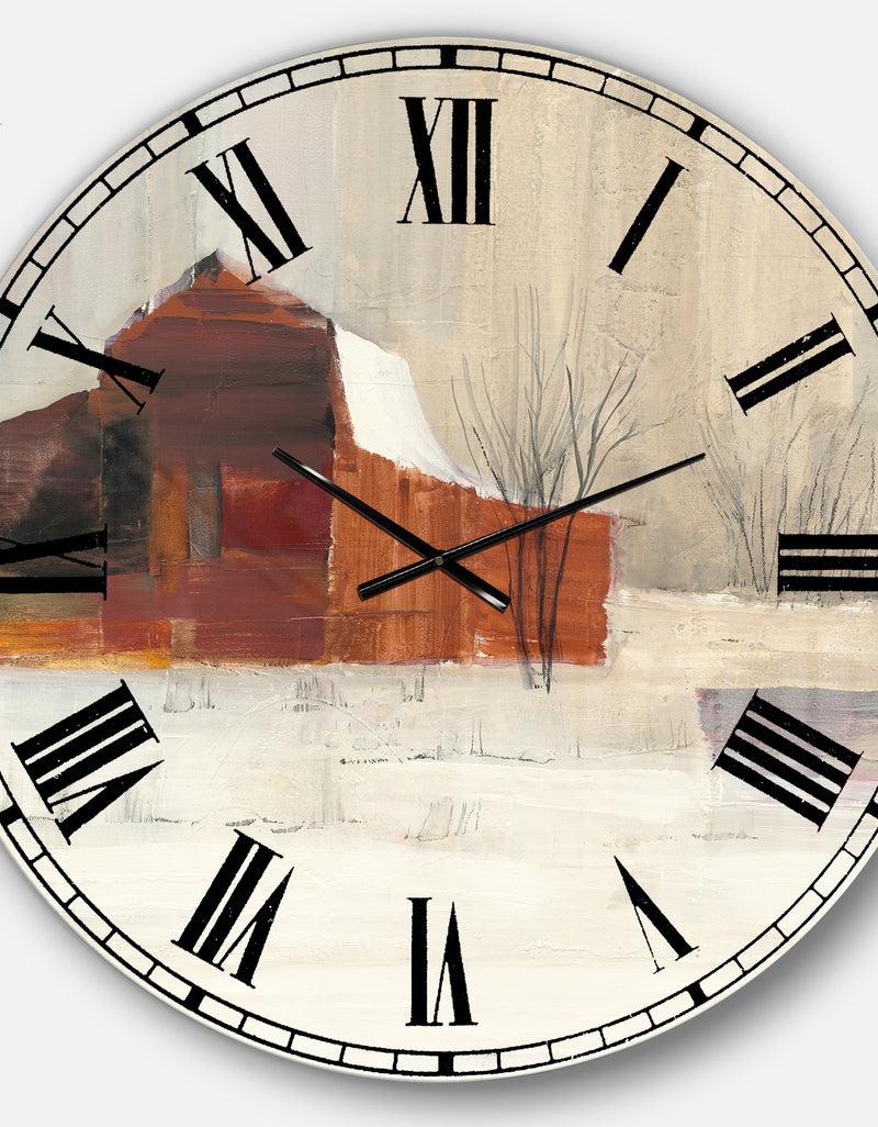 Designq Winter In The Barns - Farmhouse Large Wall CLock
