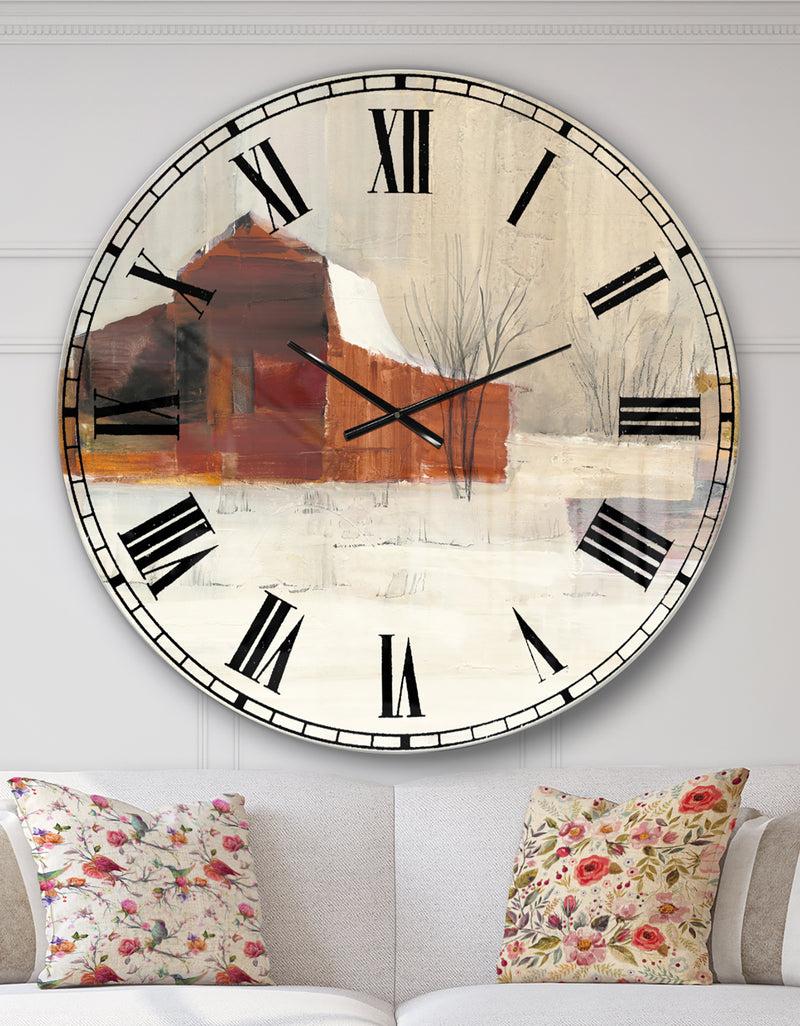 designq Winter in the Barns - Farmhouse Large Wall CLock