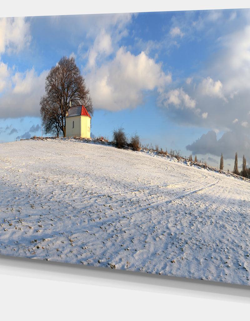 Designq Winter Landscape With Chapel - Modern Landscpae Wall Art