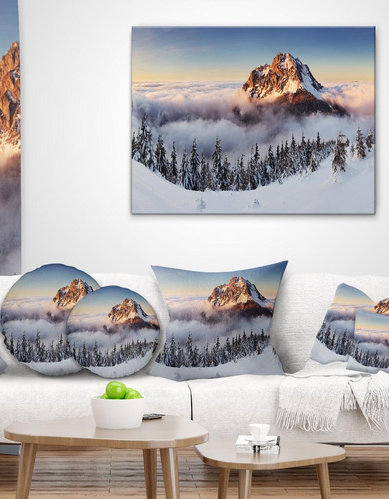 designq Winter Mountain Landscape - Photography Throw Pillow