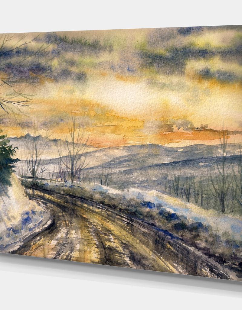 Designq Winter Roads In Mountain - Landscapes Painting Print On Wrapped Canvas