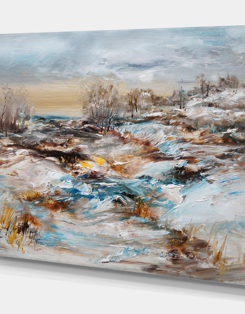 Designq Winter Seasonwith Trees - Landscapes Painting Print On Wrapped Canvas
