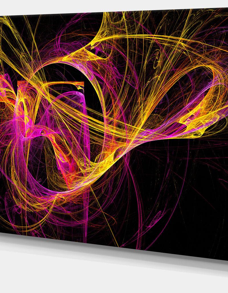 Designq Wisps Of Smoke Yellow In Black - Abstract Digital Art Canvas Print