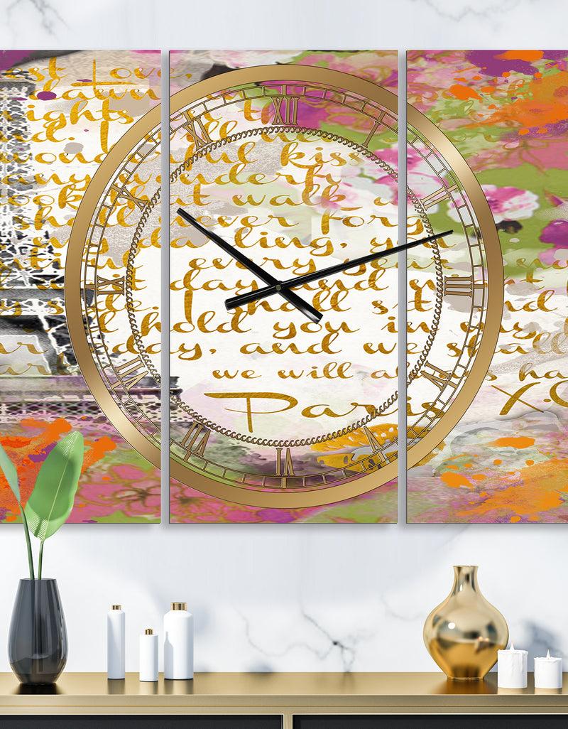 designq With Love From Paris 1 - Large Traditional Wall Clock - 3 Panels