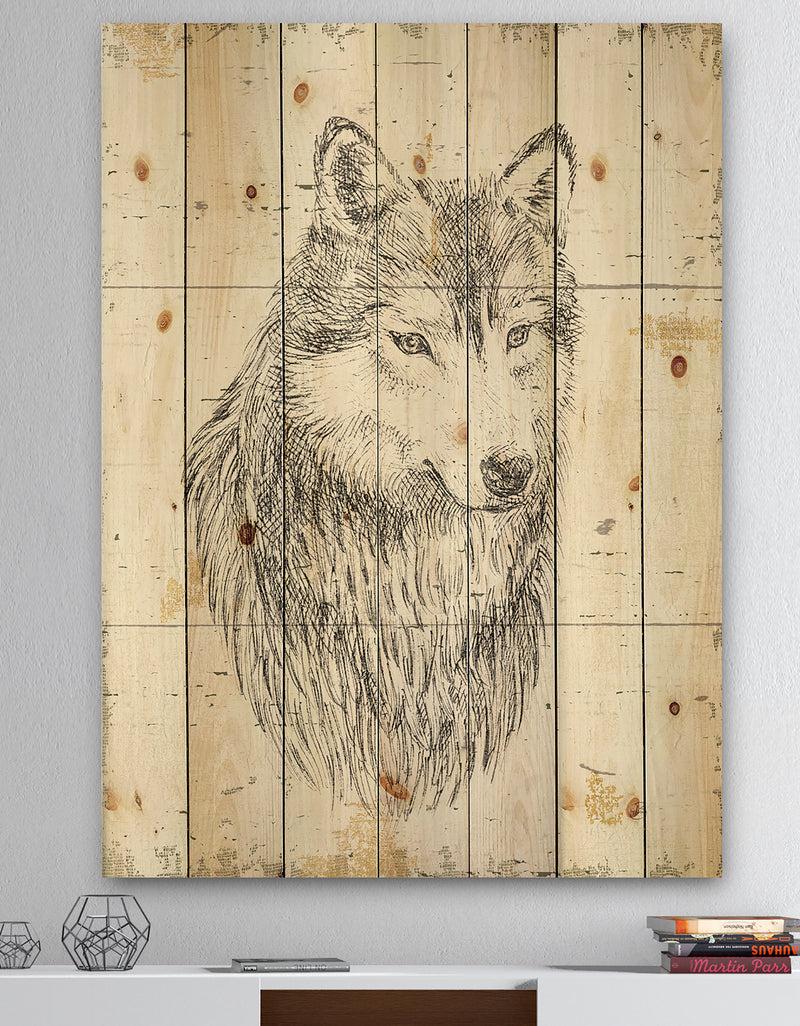 designq Wolf Wild and Beautiful III - Wildlife Animal Print on Natural Pine Wood