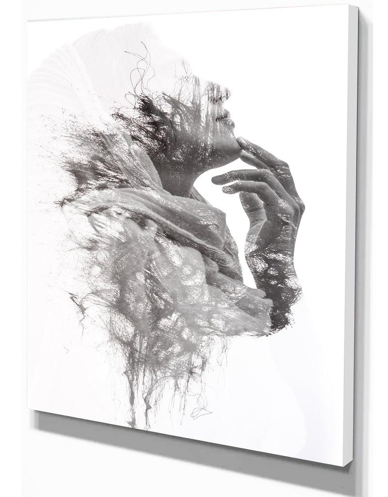 Designq Woman In Scarf - Glamour Painting Print On Wrapped Canvas