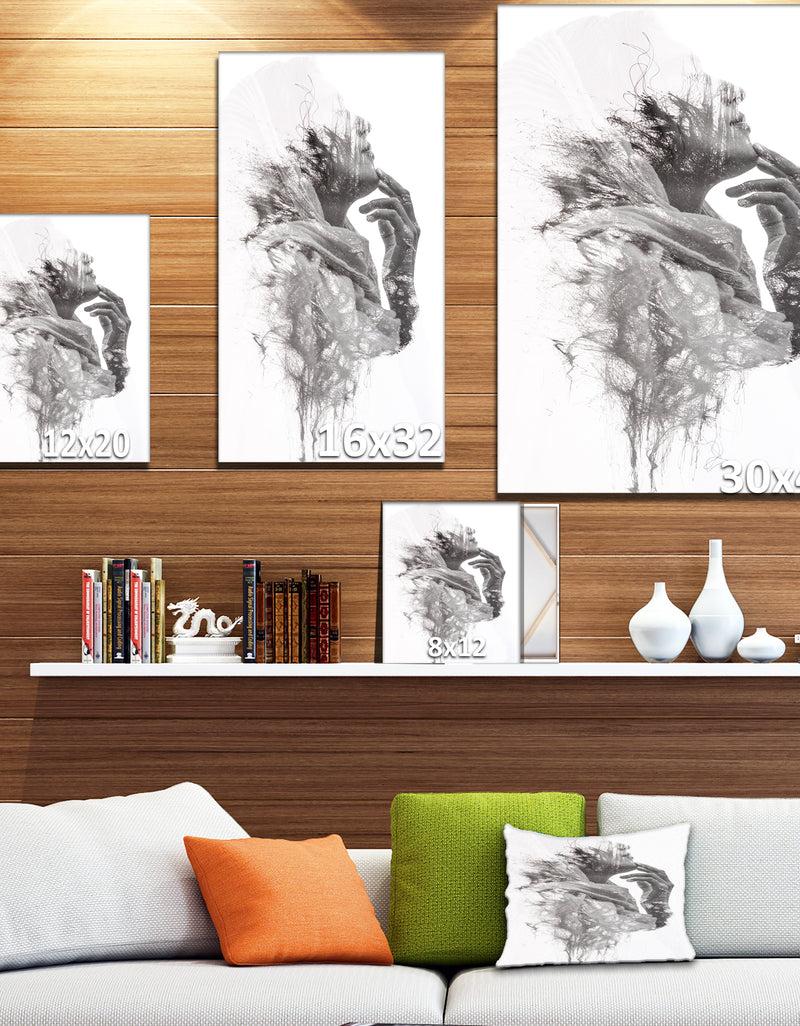 Designq Woman In Scarf - Glamour Painting Print On Wrapped Canvas