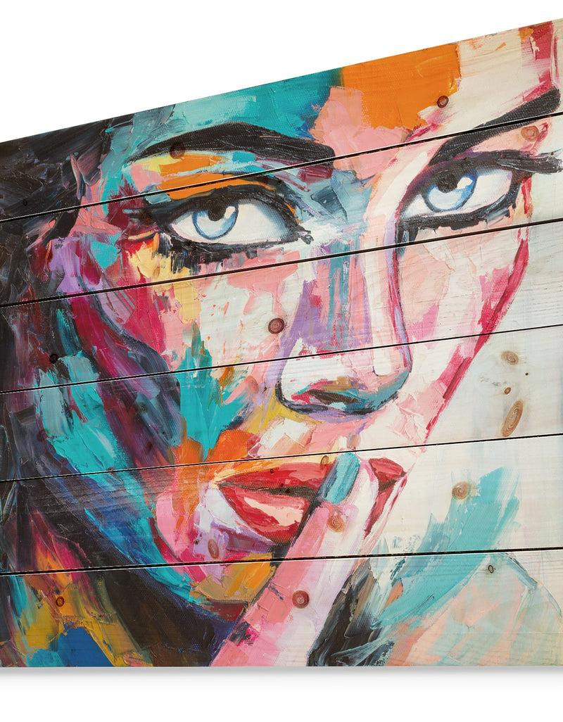 Designq Woman Portrait Can You Keep It - Glamour Painting Print On Natural Pine Wood