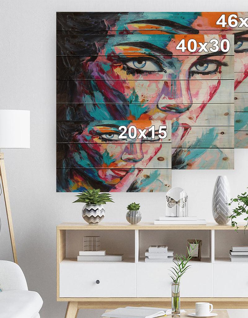 Designq Woman Portrait Can You Keep It - Glamour Painting Print On Natural Pine Wood