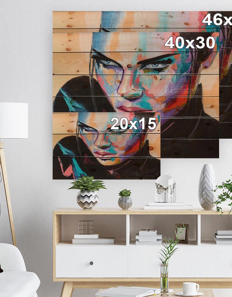 Designq Woman Portrait Games Are Over - Glamour Painting Print On Natural Pine Wood