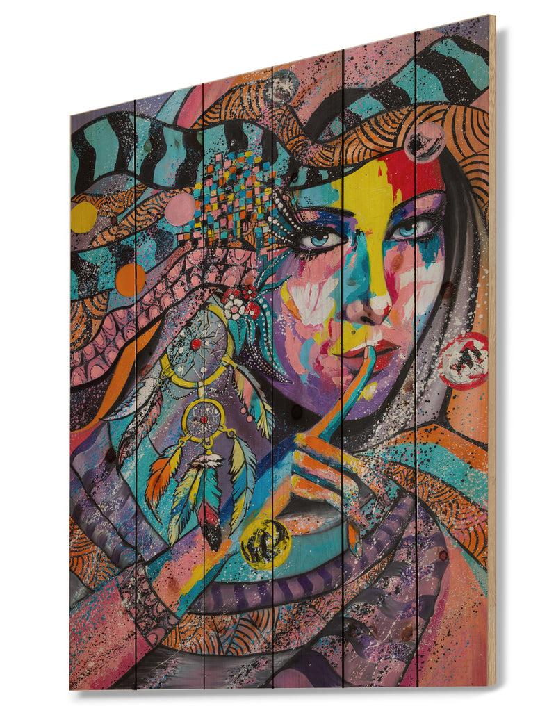 Designq Woman Portrait In Your Dreams - Glamour Painting Print On Natural Pine Wood
