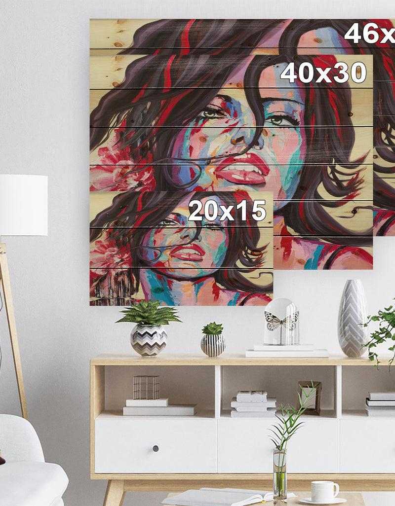 Designq Woman Portrait Strawberry & Cream - Glamour Painting Print On Natural Pine Wood