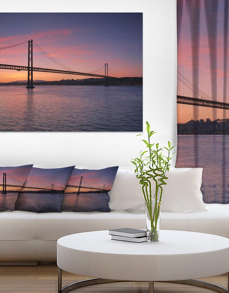 designq Wonderful View of Lisbon Bridge - Sea Pier and Bridge Wall Art Canvas