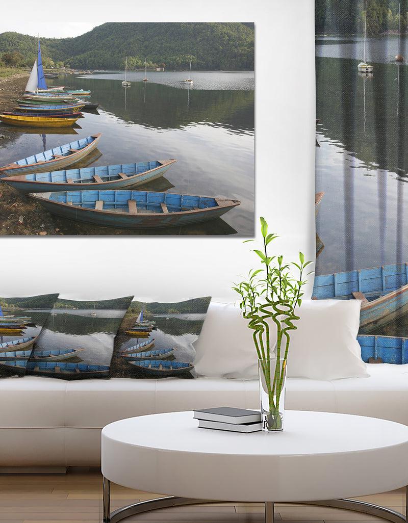 designq Wonderful View of Pokhara Boats - Boat Canvas Artwork