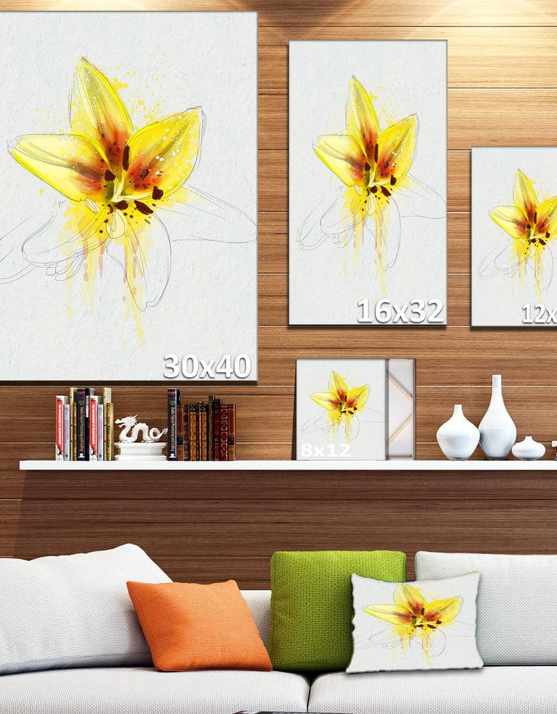 Designq Wonderful Yellow Lily Flower Sketch - Floral Canvas Artwork Print