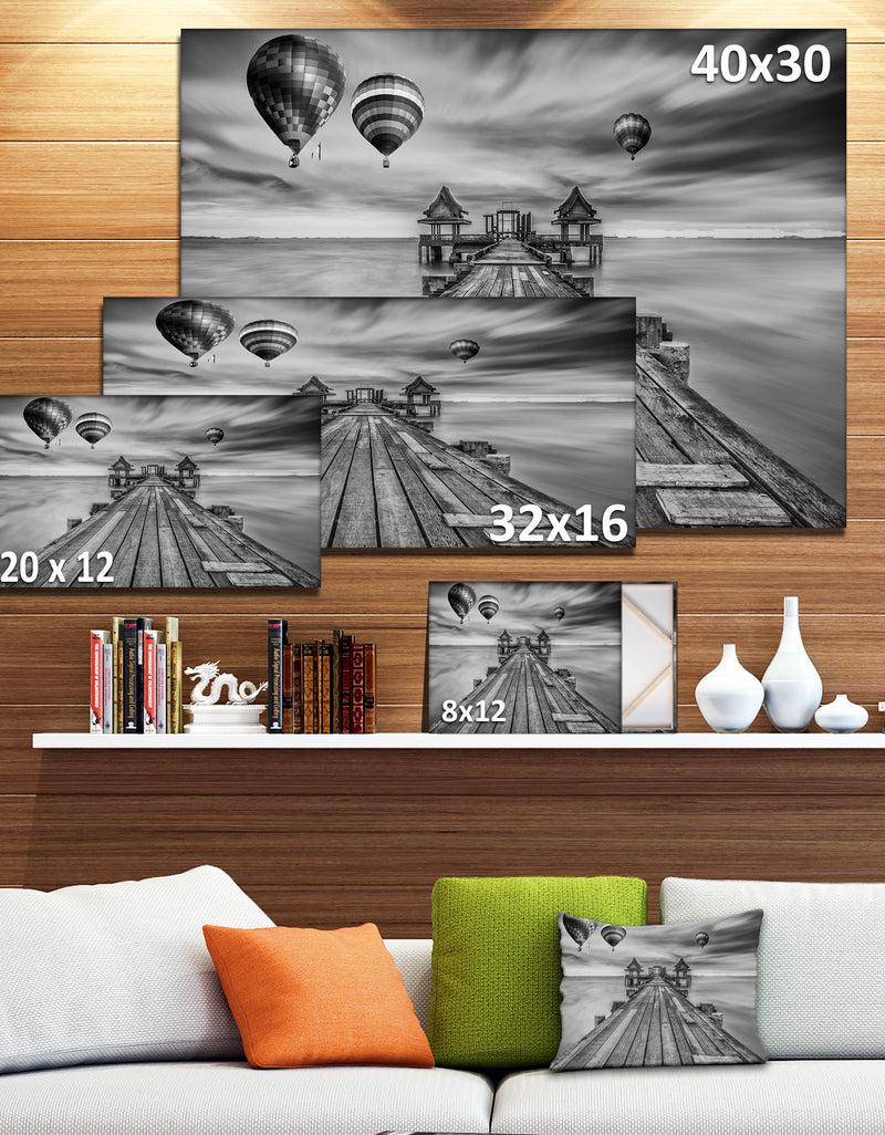 Designq Wood Bridge In Port Between Sunrise - Sea Bridge Canvas Wall Artwork