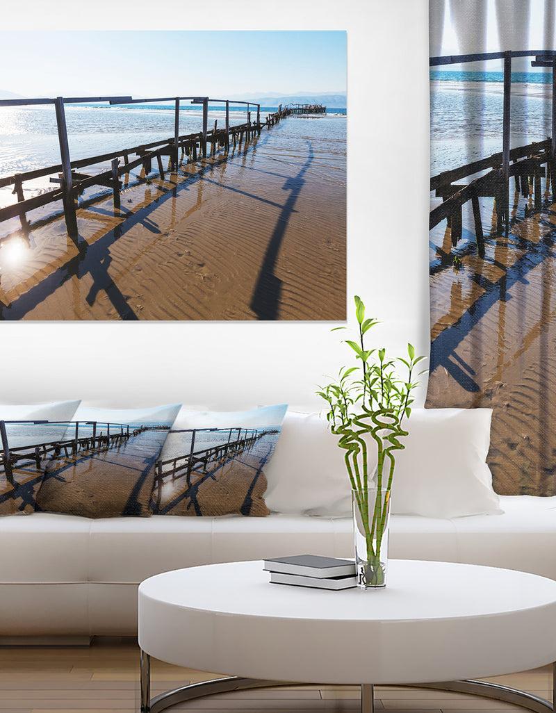 designq Wooden Boardwalk on Beach - Sea Bridge Canvas Wall Artwork