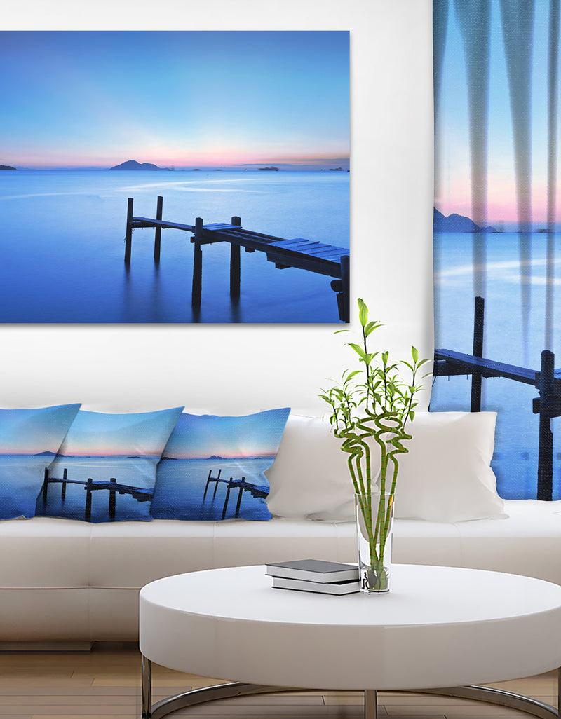 designq Wooden Pier in Blue Sea - Seascape Photo Canvas Print