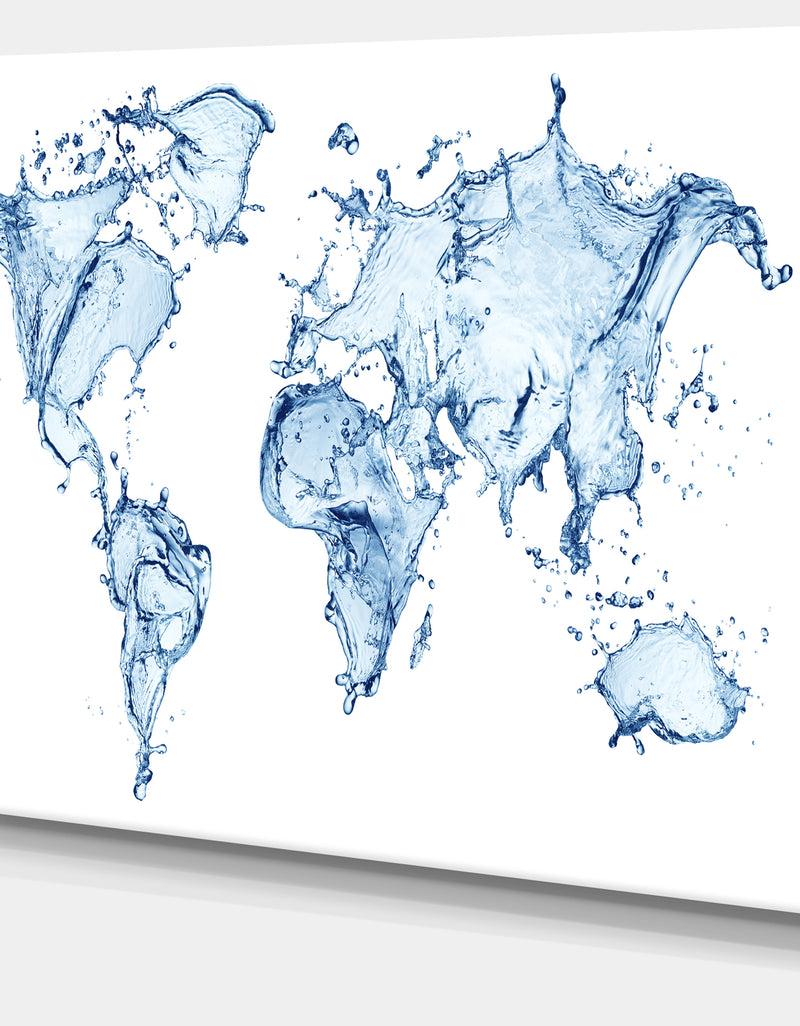 Designq World Map Water Splash - Map Digital Art Canvas Print