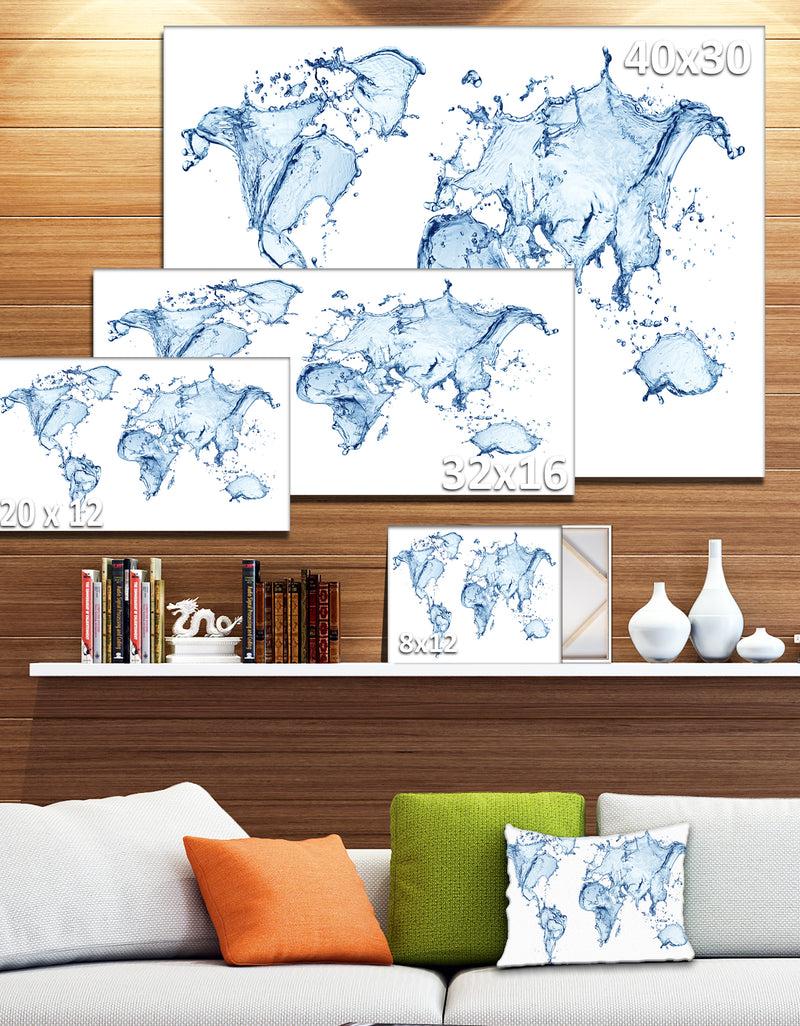 Designq World Map Water Splash - Map Digital Art Canvas Print