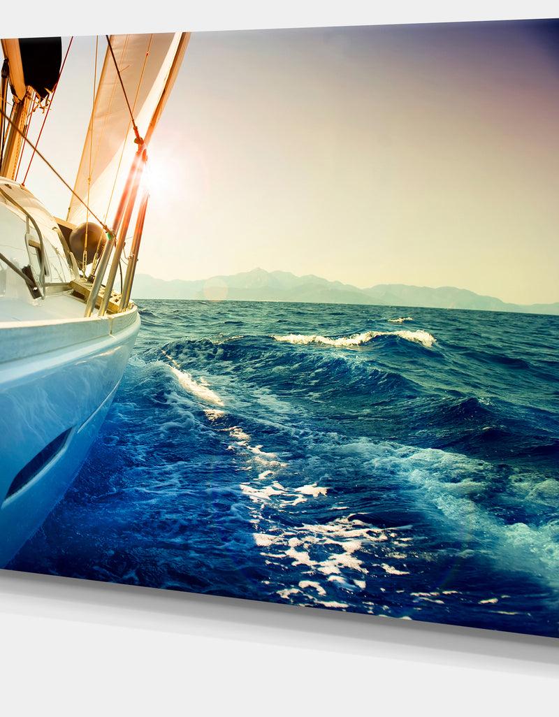 Designq Yacht Sailing In Wavy Waters - Large Seashore Canvas Wall Art