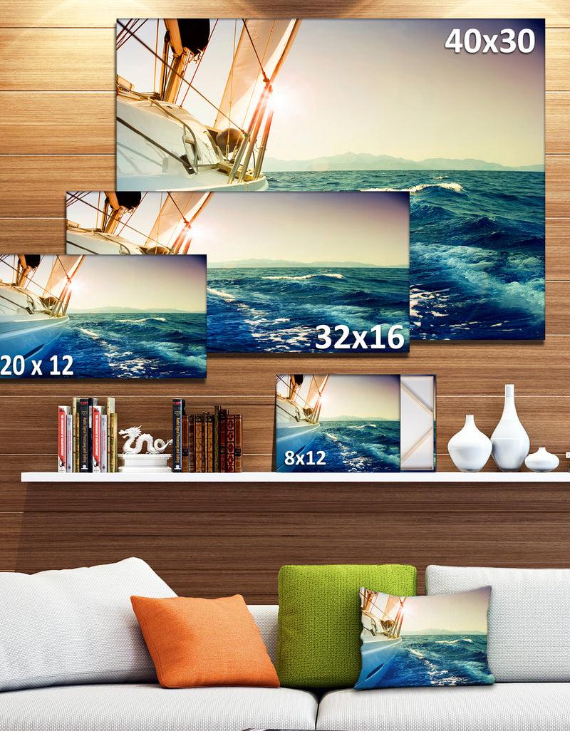 Designq Yacht Sailing In Wavy Waters - Large Seashore Canvas Wall Art