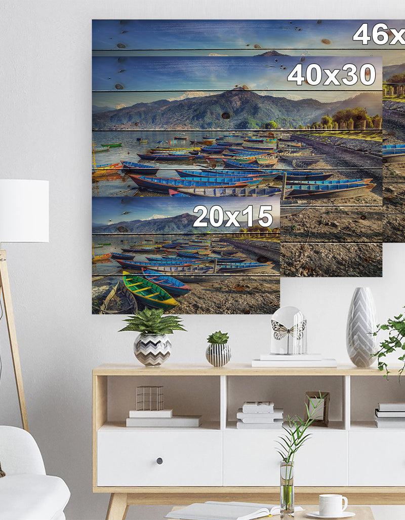 Designq Yachts At Sea Port Of Marseille - Boat Print On Natural Pine Wood